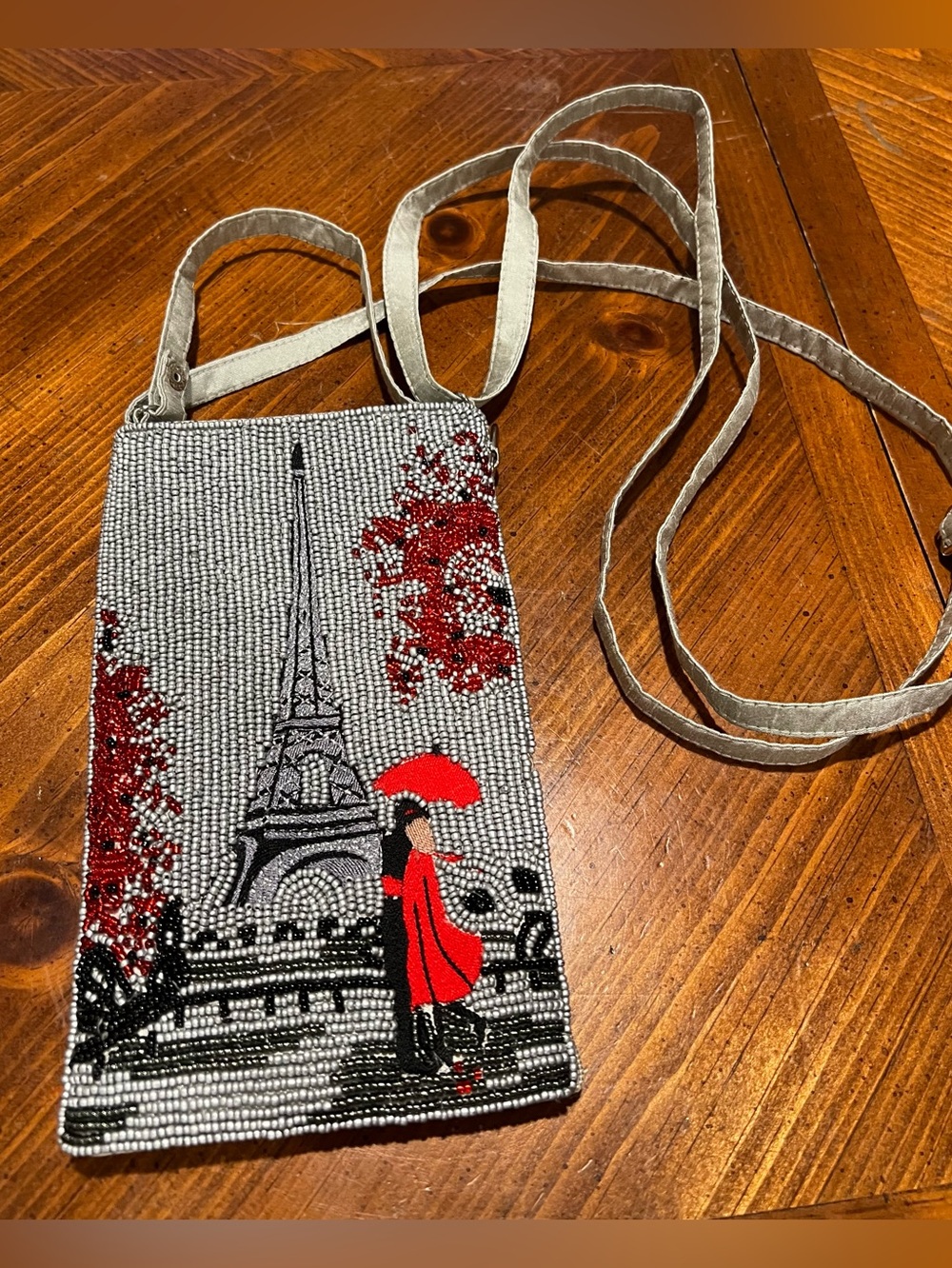 VTG BAMBOO TRADING CO. HAND BEADED Eiffel Tower Paris Crossbody Purse Bag Y2K